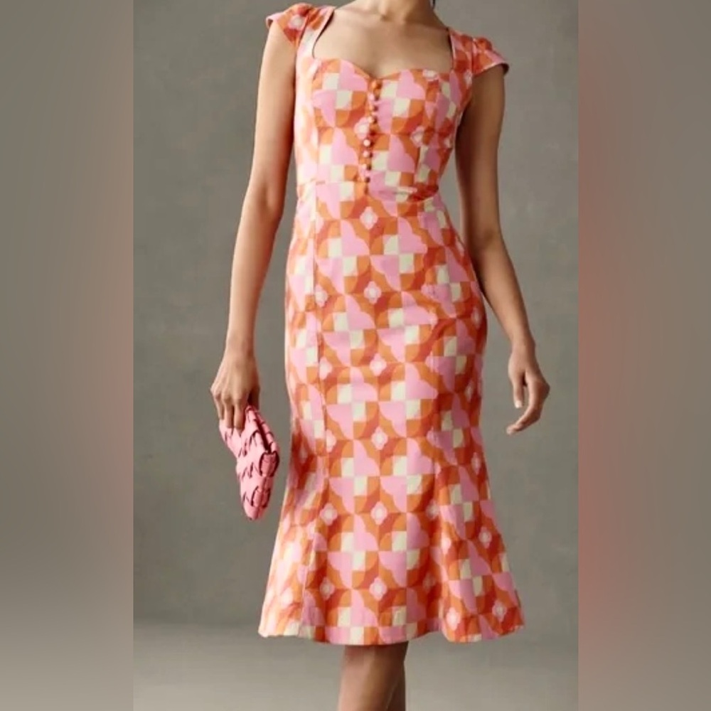 Anthropologie Pink and Orange Halter Sheath Dress